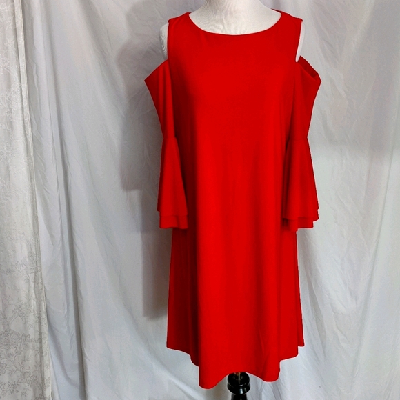 ☀️LAUREN Ralph Lauren NWT cold shoulder dress 8 red - Picture 3 of 17